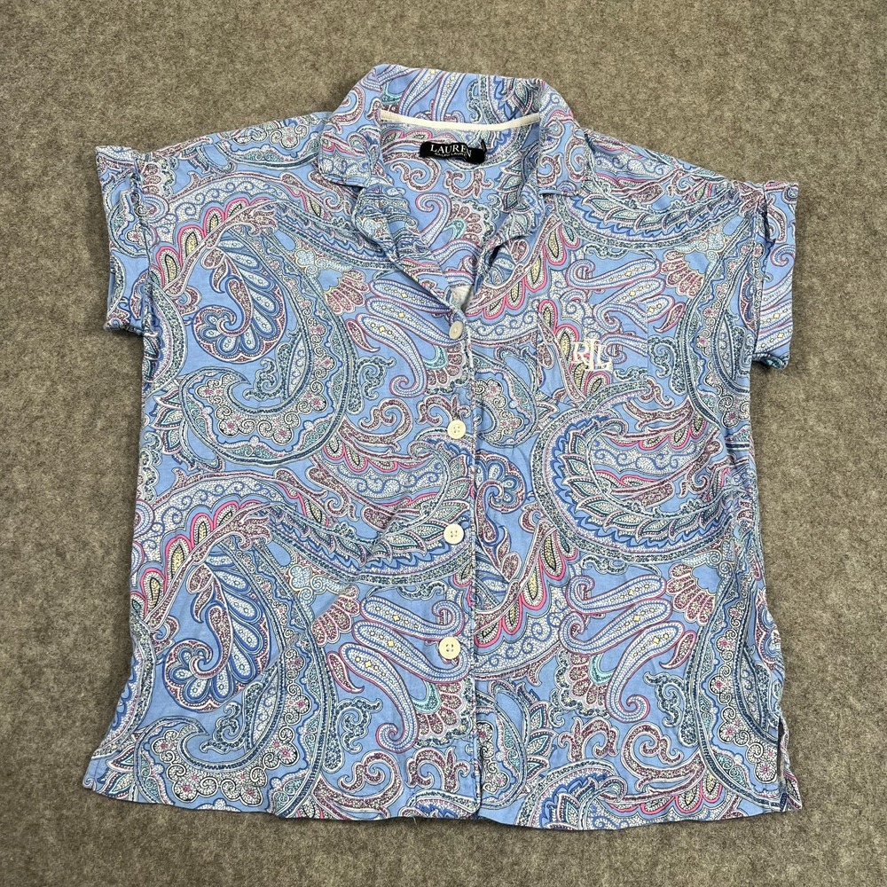 Lauren‎ Ralph Lauren Blue Paisley Short Sleeve Pajama Top Women's Size Medium
